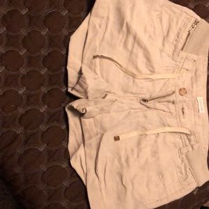 Tan Linen Shorts with Pleats